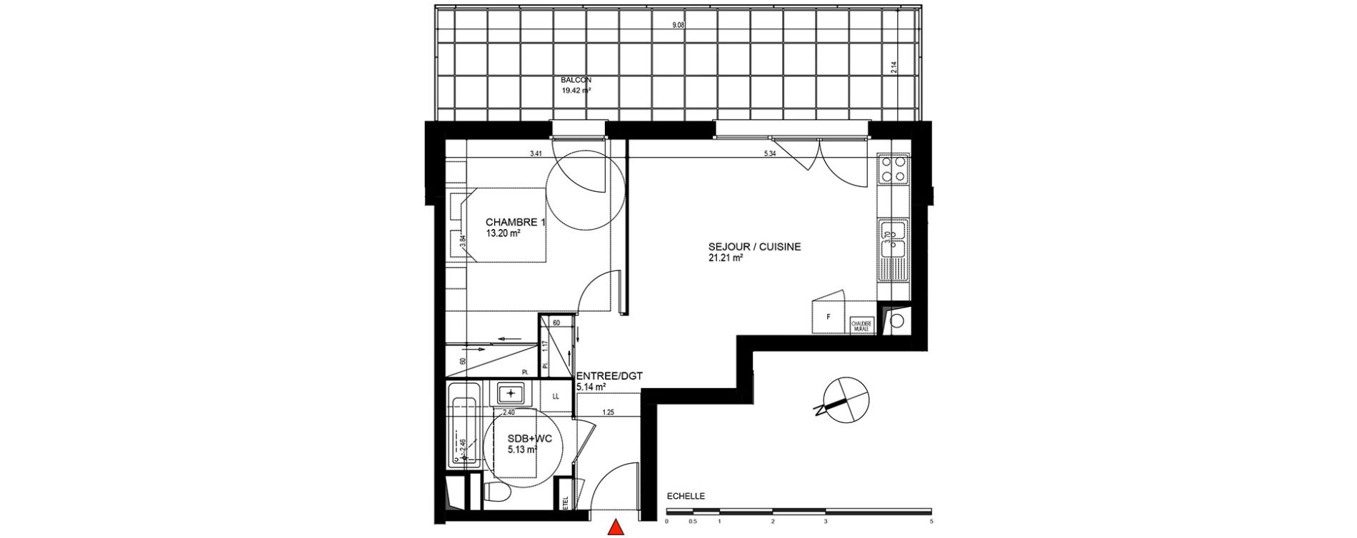 Appartement T2 de 44,68 m2 &agrave; Publier Centre