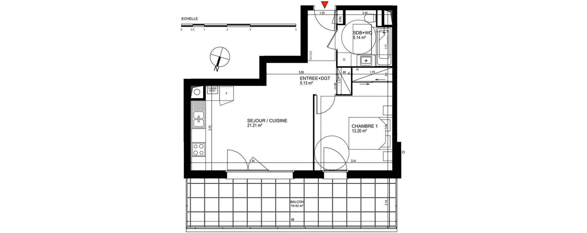 Appartement T2 de 44,68 m2 &agrave; Publier Centre