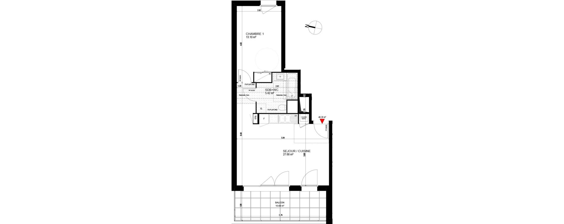 Appartement T2 de 46,20 m2 &agrave; Publier Centre