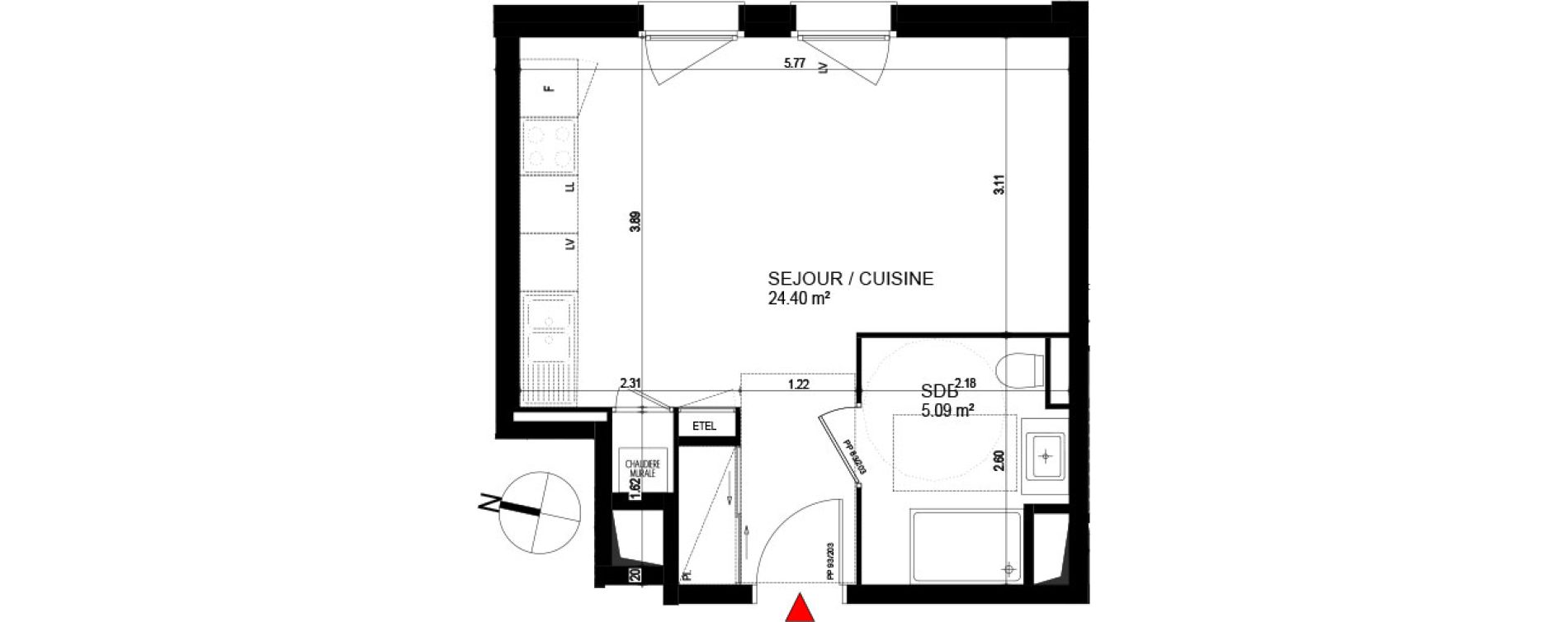 Appartement T1 de 29,49 m2 &agrave; Publier Centre