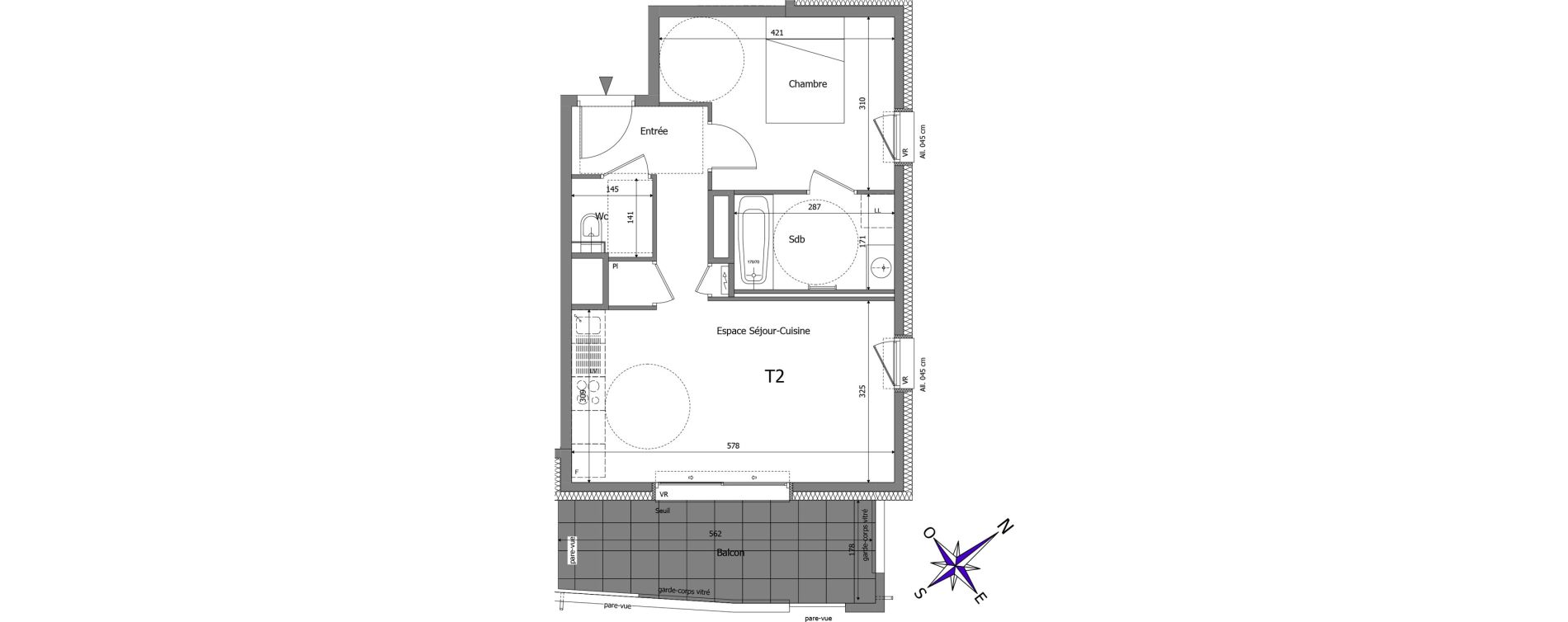 Appartement T2 de 42,59 m2 &agrave; Reignier-&Eacute;sery Centre