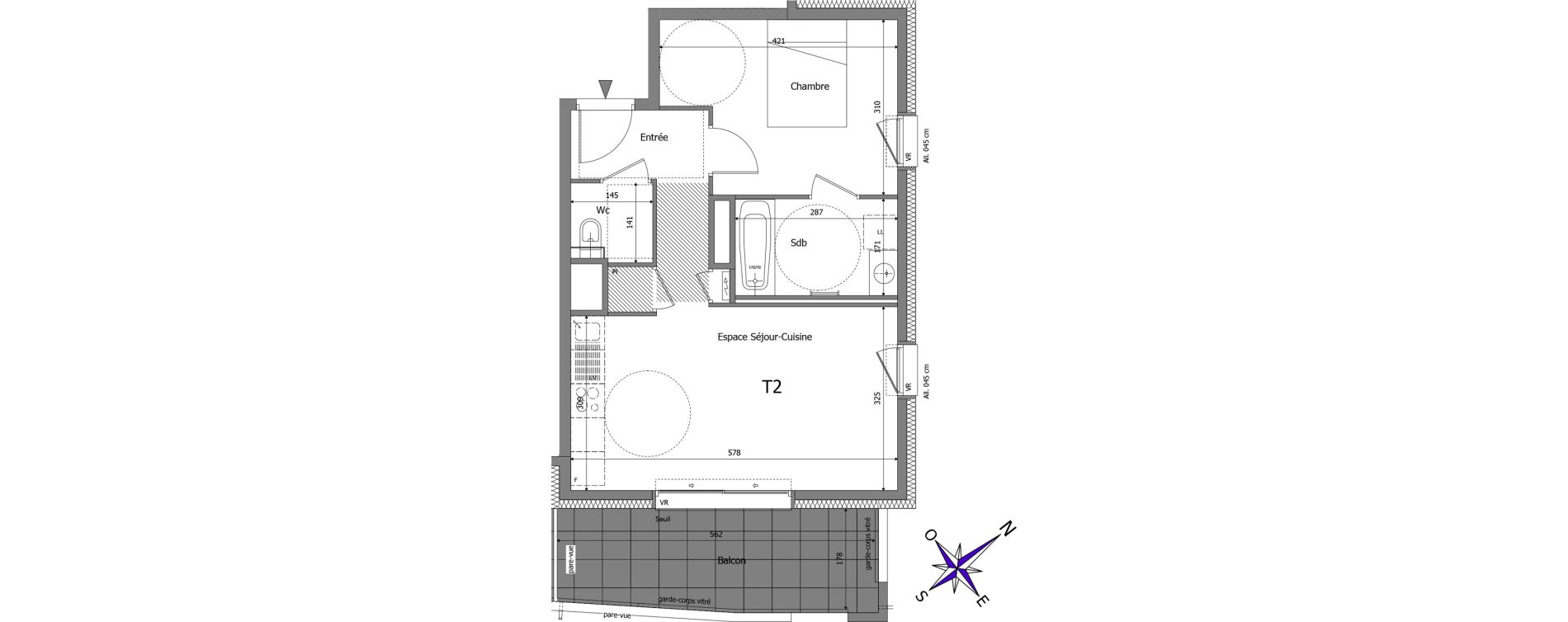 Appartement T2 de 42,59 m2 &agrave; Reignier-&Eacute;sery Centre