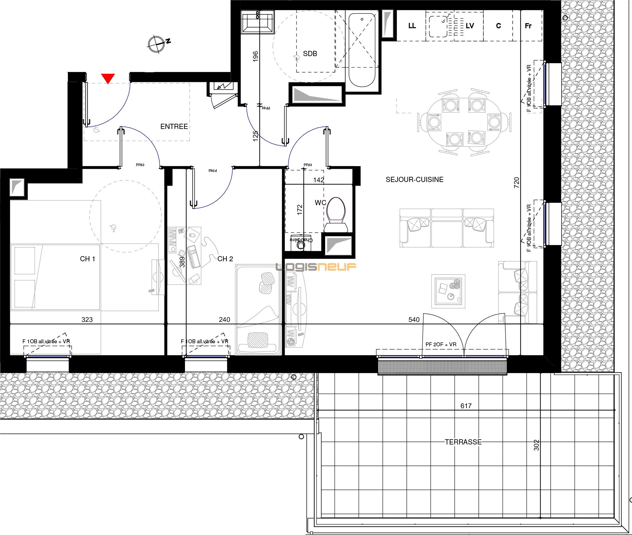 Plan appartement T3 de 67,00 m² neuf, résidence « Ocarina » à Rumilly