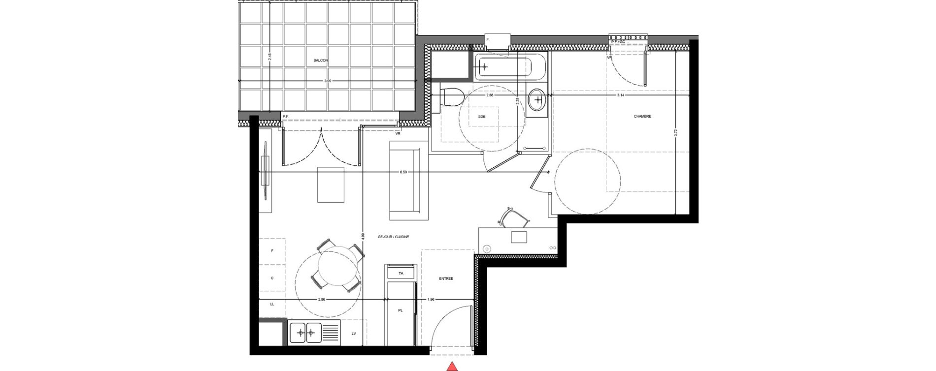 Appartement T2 de 44,08 m2 &agrave; Saint-F&eacute;lix Centre