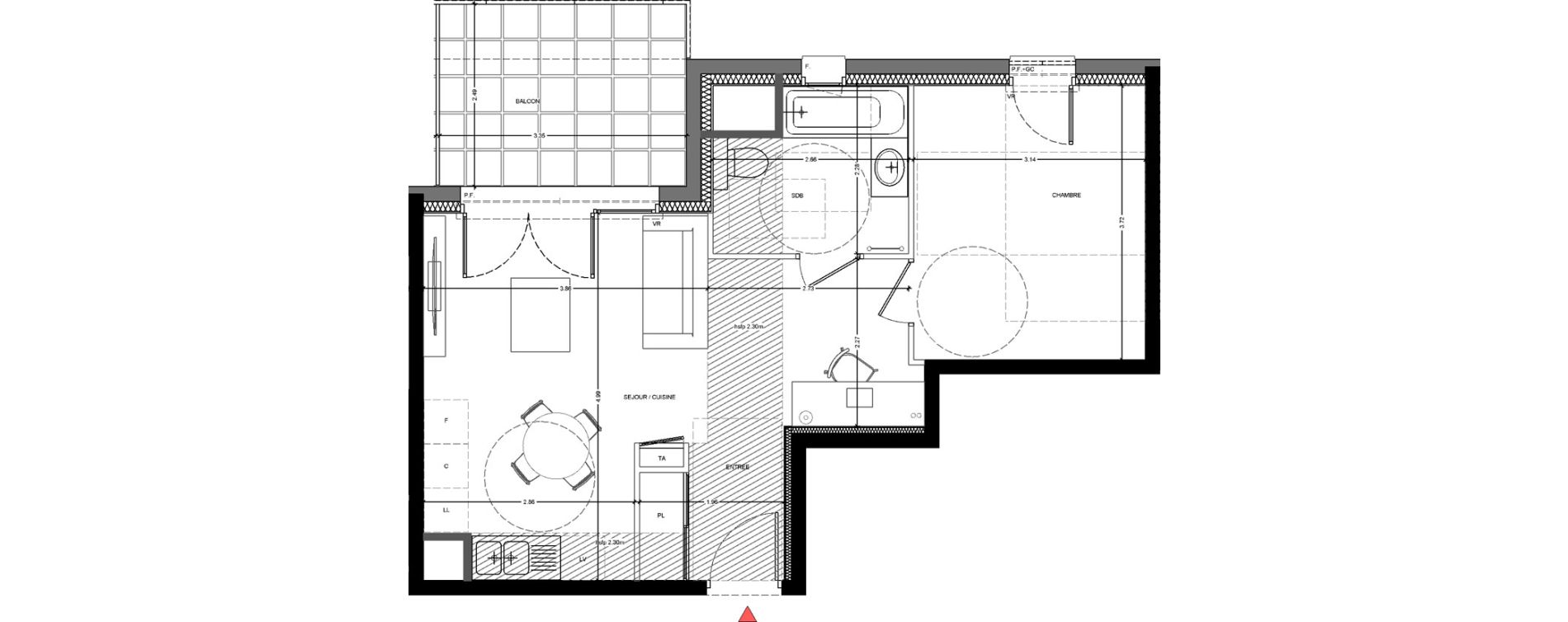 Appartement T2 de 44,08 m2 &agrave; Saint-F&eacute;lix Centre