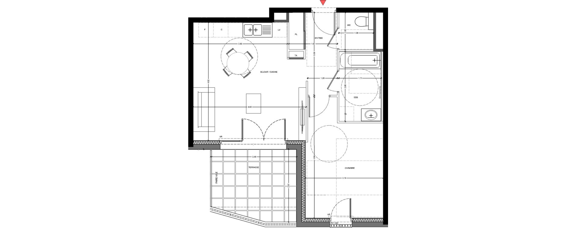 Appartement T2 de 46,81 m2 &agrave; Saint-F&eacute;lix Centre