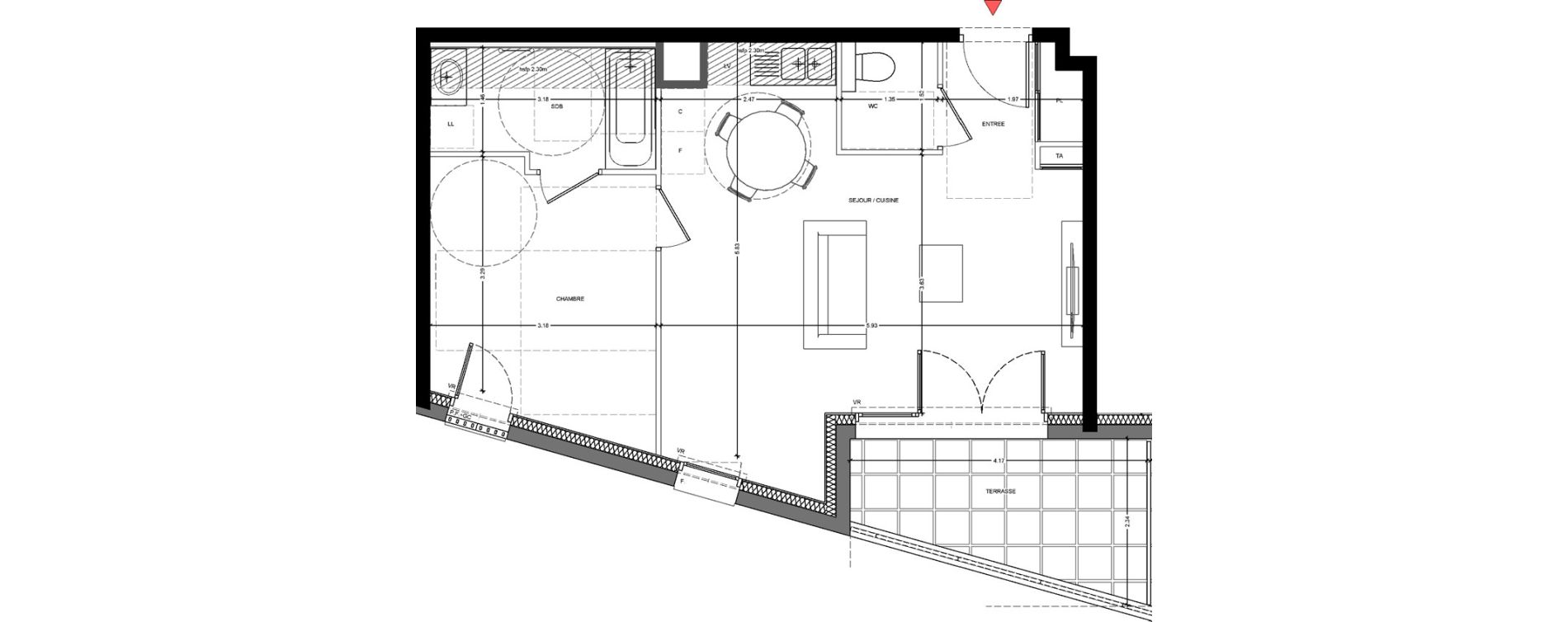 Appartement T2 de 47,69 m2 &agrave; Saint-F&eacute;lix Centre