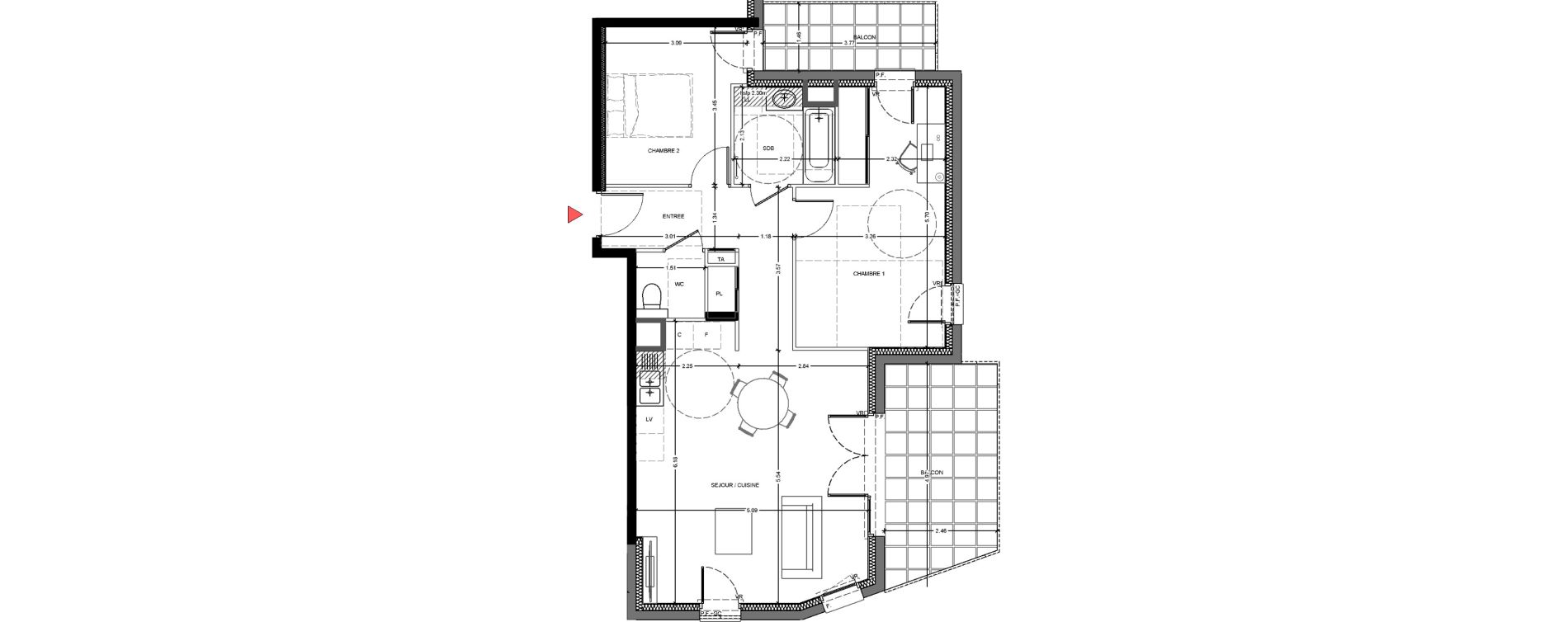 Appartement T3 de 70,36 m2 &agrave; Saint-F&eacute;lix Centre