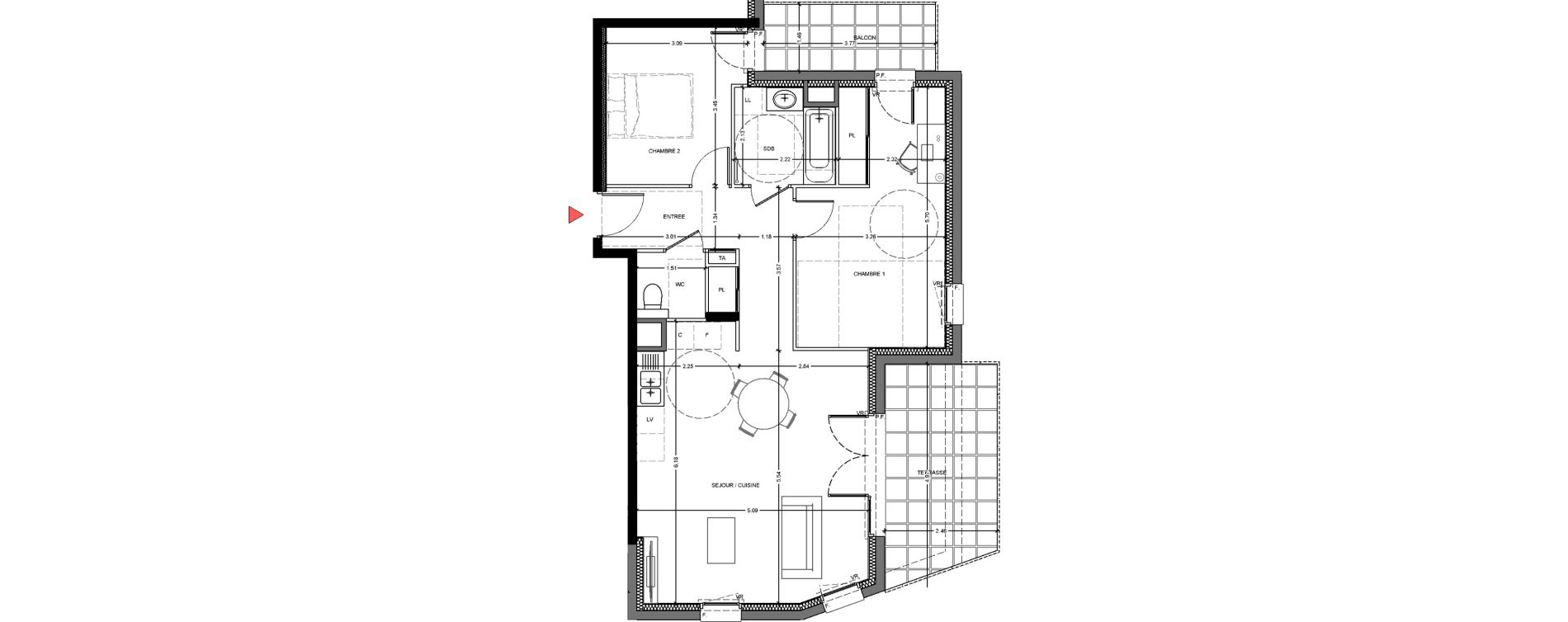 Appartement T3 de 70,43 m2 &agrave; Saint-F&eacute;lix Centre
