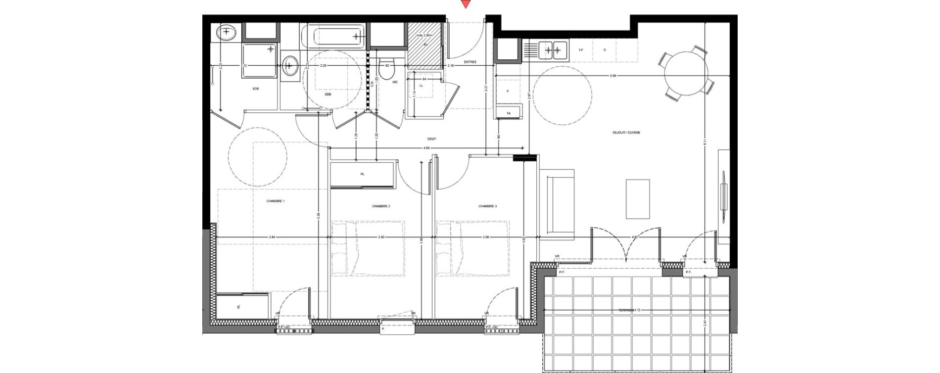 Appartement T4 de 86,78 m2 &agrave; Saint-F&eacute;lix Centre