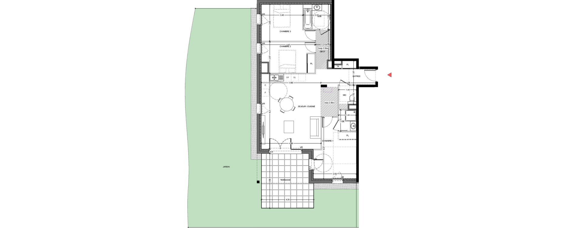 Appartement T4 de 90,31 m2 &agrave; Saint-F&eacute;lix Centre