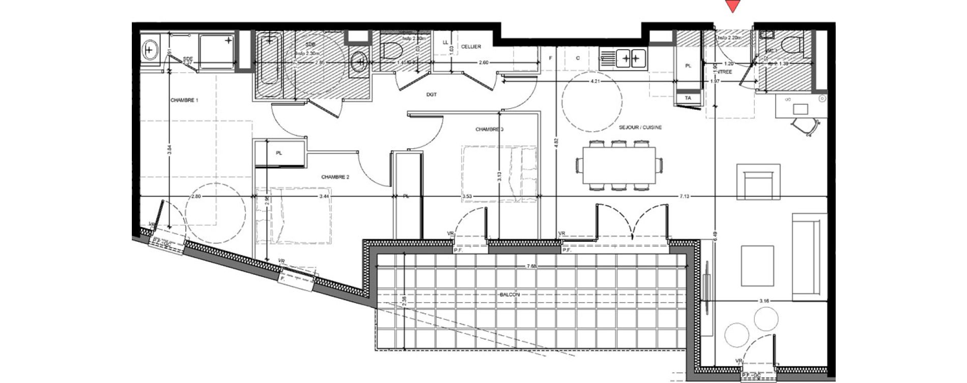Appartement T4 de 95,73 m2 &agrave; Saint-F&eacute;lix Centre