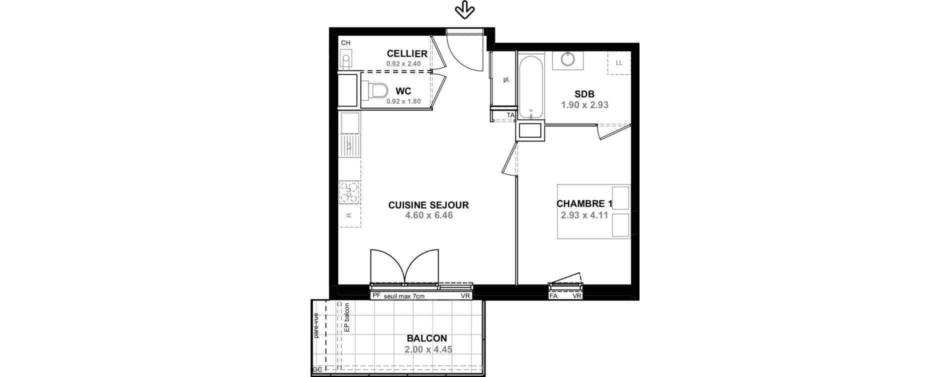 Appartement T2 de 45,53 m2 &agrave; Saint-Pierre-En-Faucigny Centre