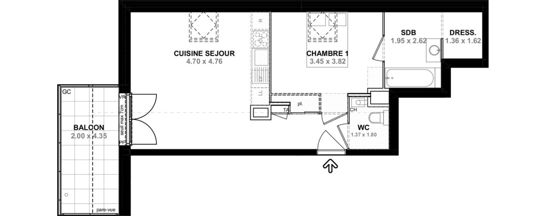 Appartement T2 de 46,77 m2 &agrave; Saint-Pierre-En-Faucigny Centre