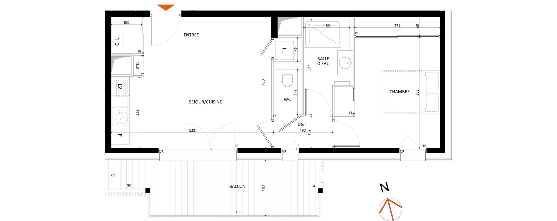 Appartement T2 de 43,35 m2 &agrave; Samo&euml;ns L'etelley