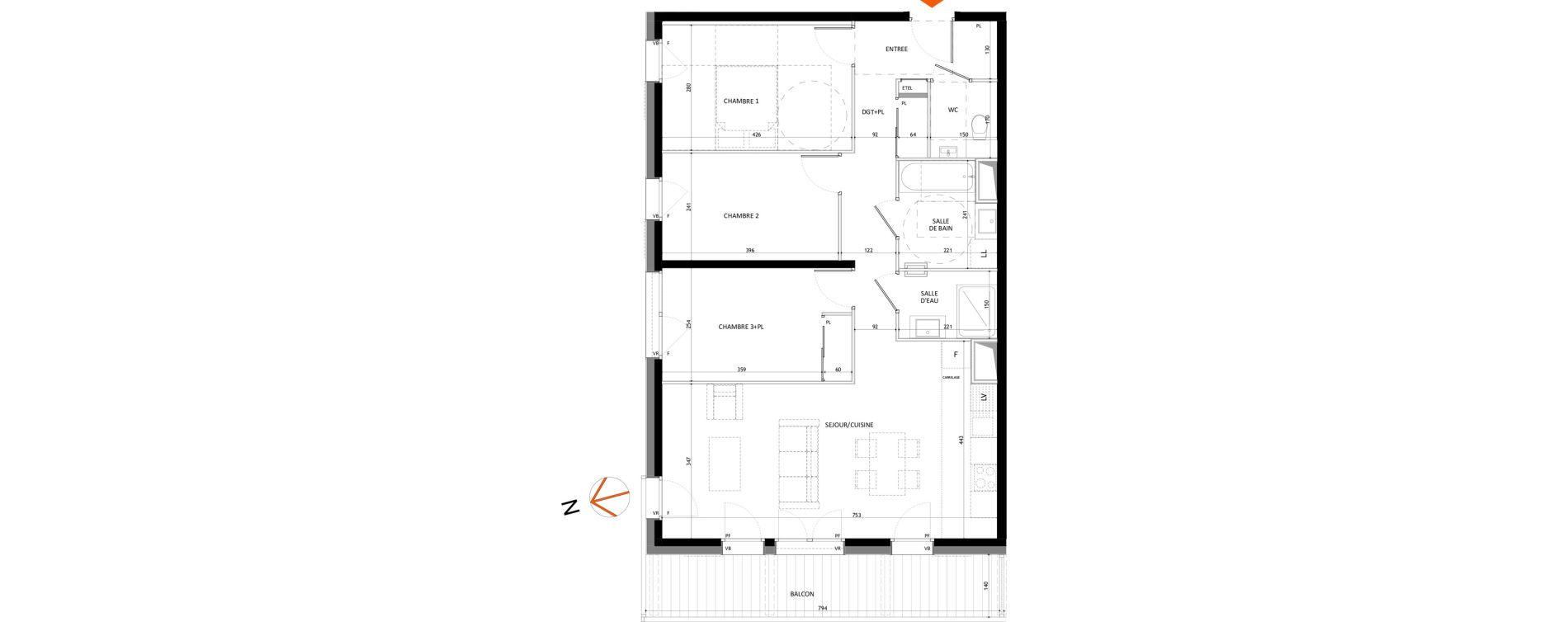 Appartement T4 de 82,57 m2 &agrave; Samo&euml;ns Centre