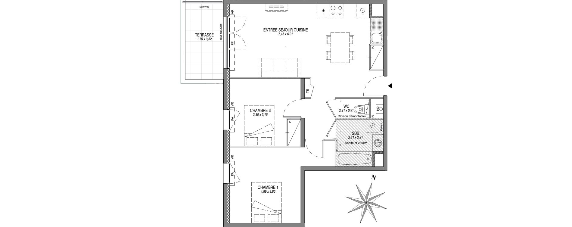 Appartement T3 de 60,60 m2 &agrave; Sciez Centre