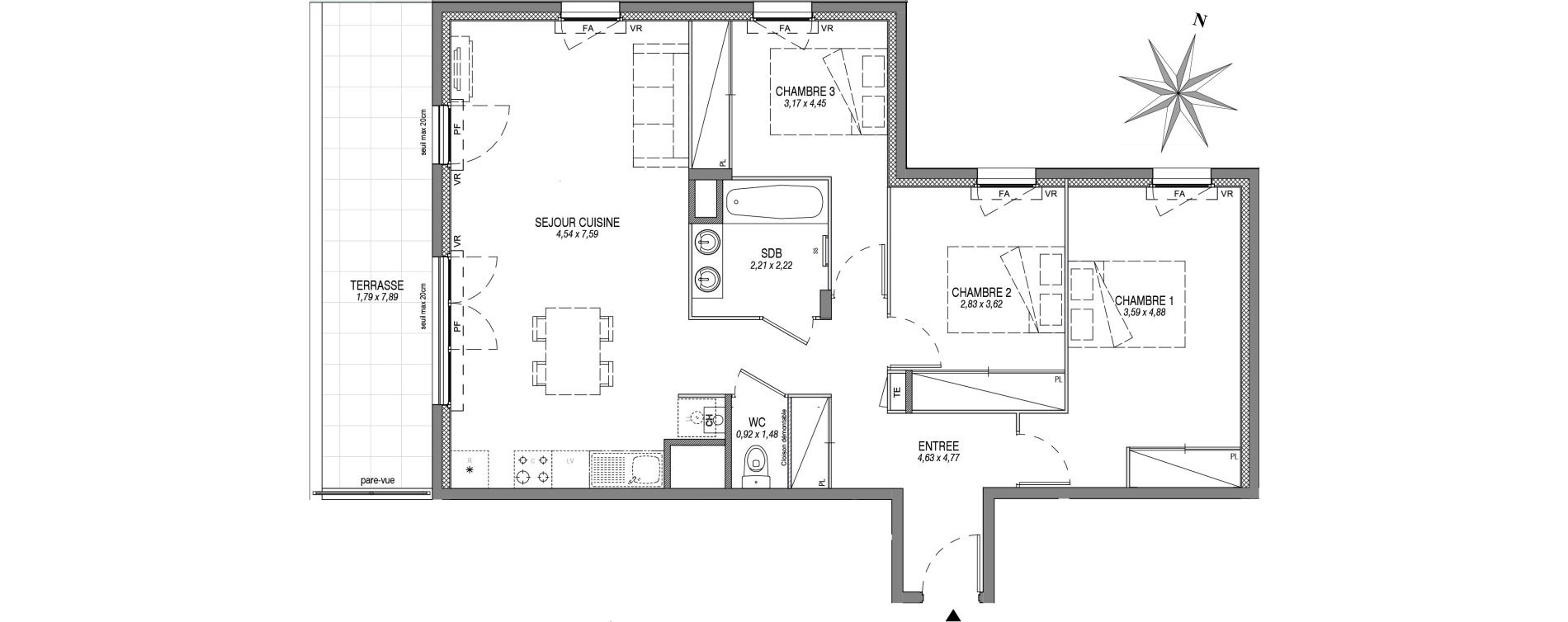 Appartement T4 de 80,80 m2 &agrave; Sciez Centre