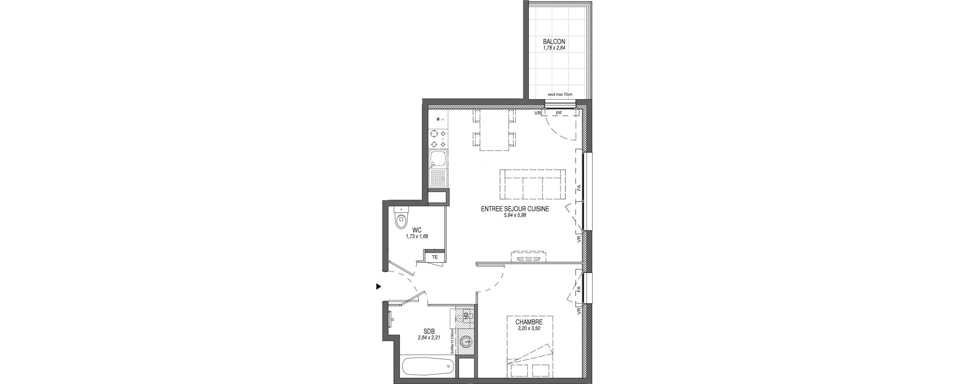 Appartement T2 de 43,21 m2 &agrave; Sciez Centre