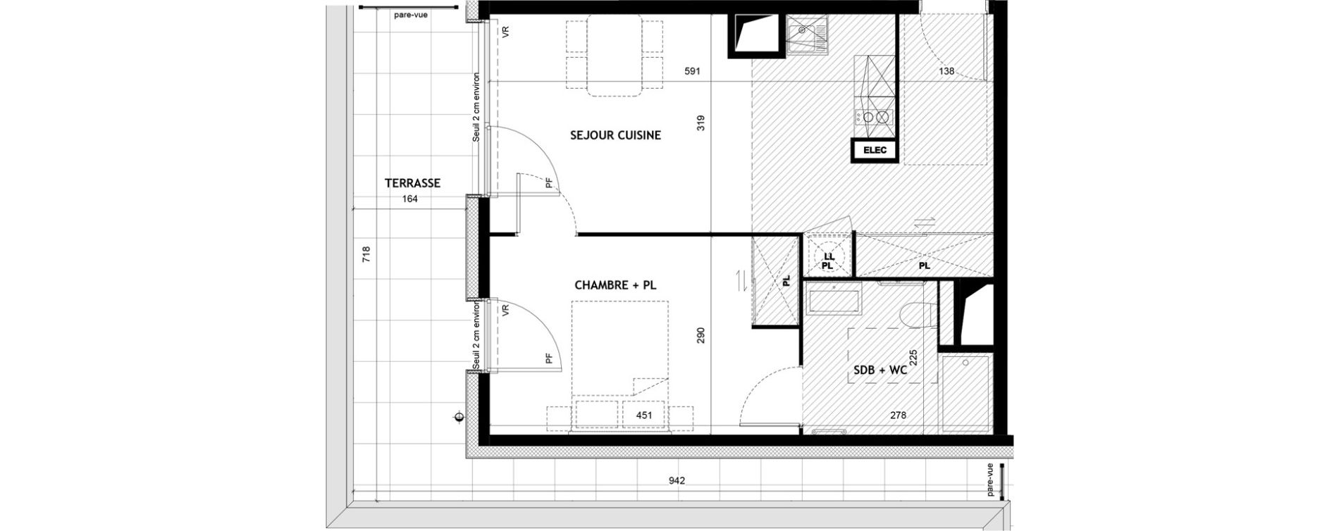 Appartement T2 meubl&eacute; de 42,96 m2 &agrave; Sciez Centre