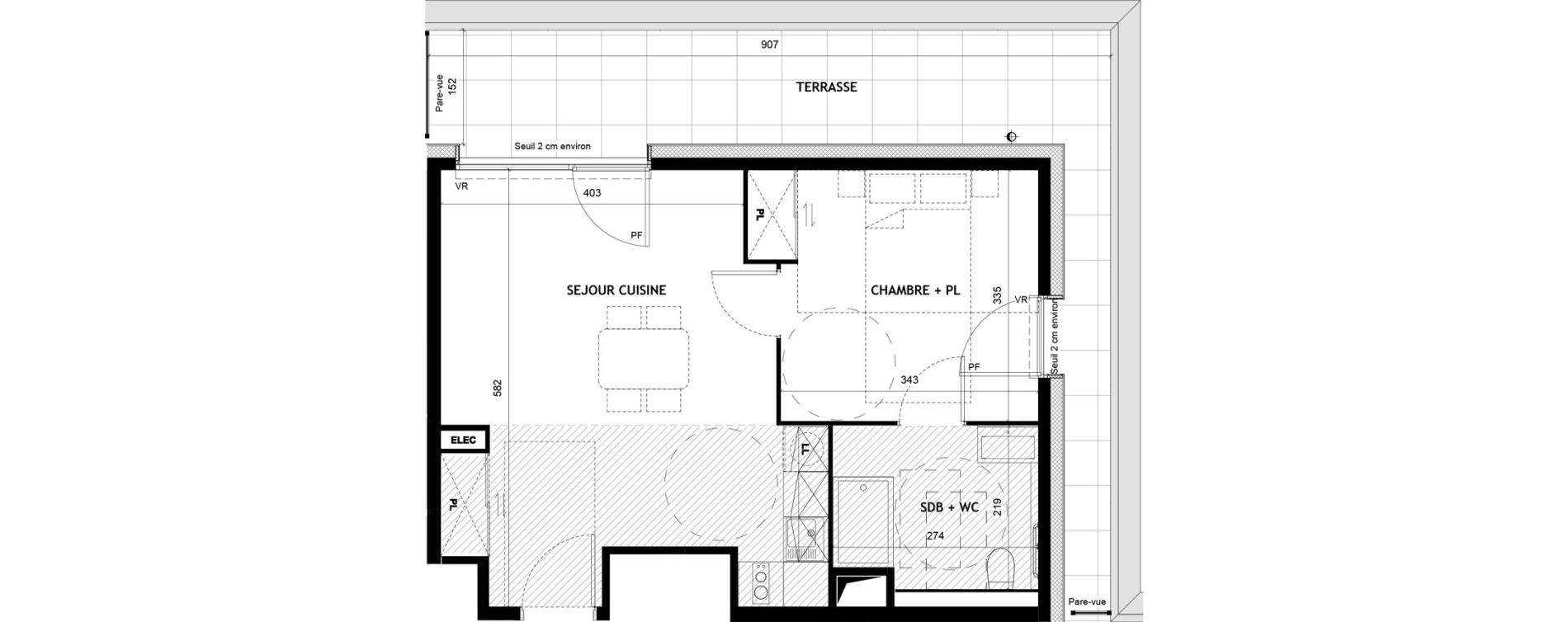 Appartement T2 meubl&eacute; de 42,80 m2 &agrave; Sciez Centre