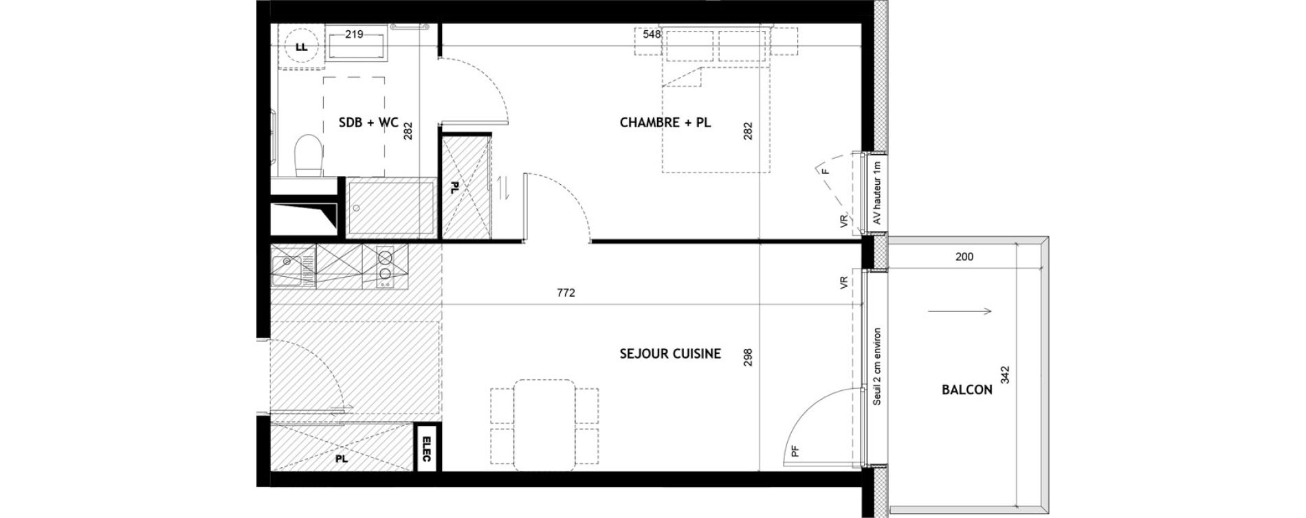 Appartement T2 meubl&eacute; de 43,79 m2 &agrave; Sciez Centre