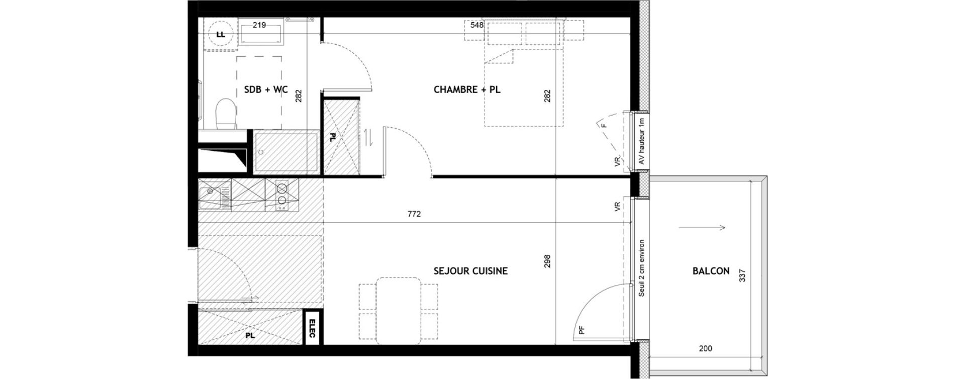 Appartement T2 meubl&eacute; de 43,79 m2 &agrave; Sciez Centre