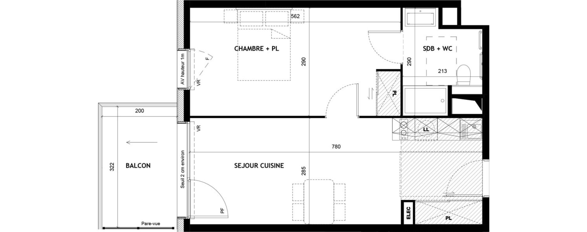Appartement T2 meubl&eacute; de 43,21 m2 &agrave; Sciez Centre
