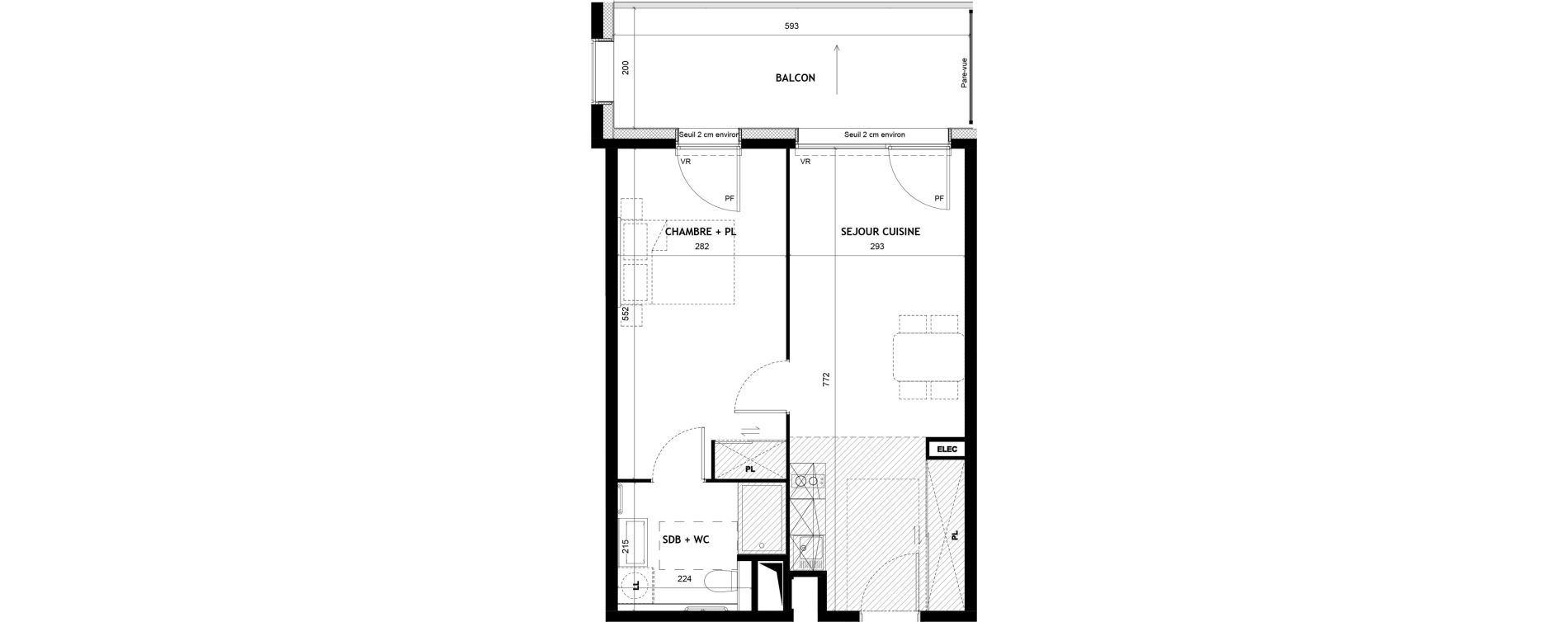 Appartement T2 meubl&eacute; de 42,98 m2 &agrave; Sciez Centre
