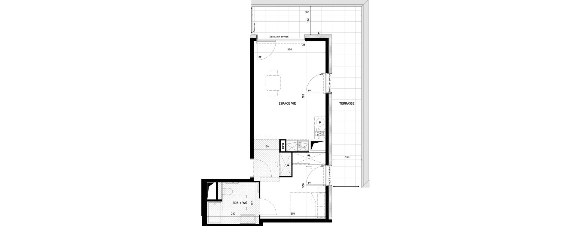 Appartement T1 bis meubl&eacute; de 40,74 m2 &agrave; Sciez Centre