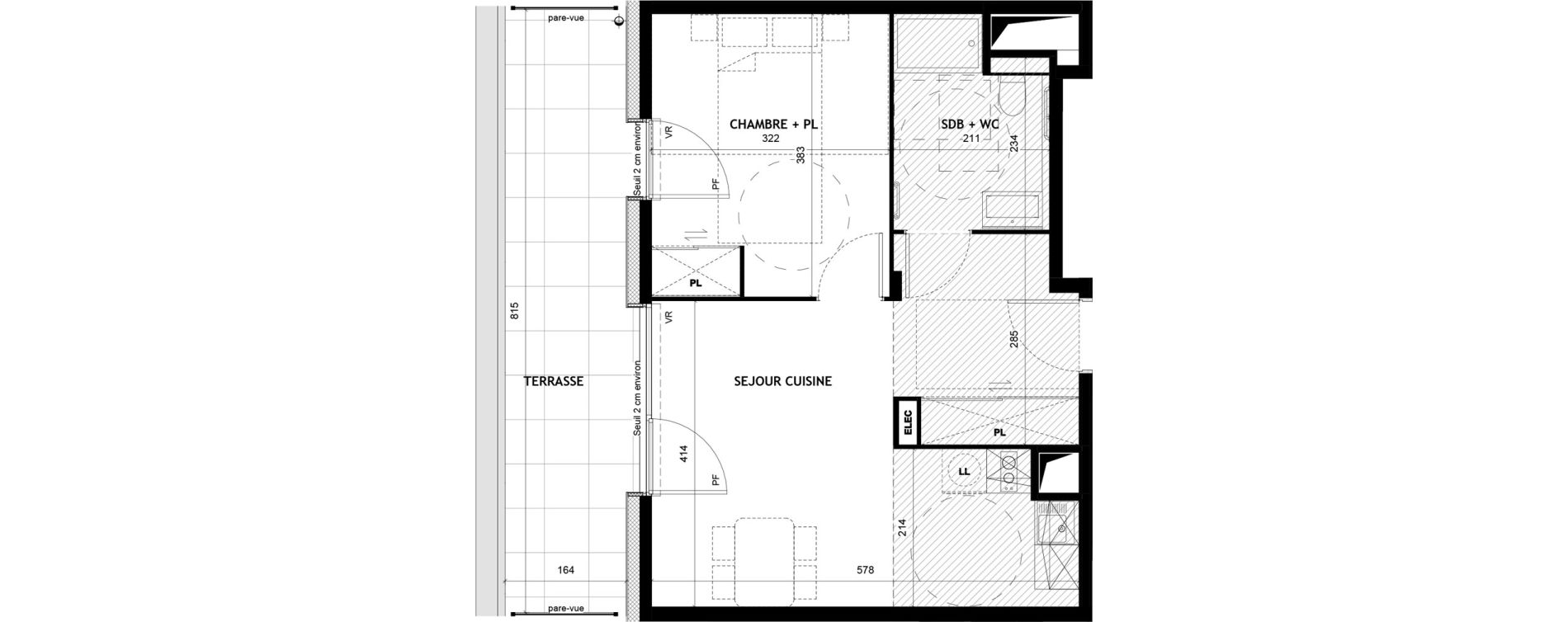 Appartement T2 meubl&eacute; de 42,94 m2 &agrave; Sciez Centre