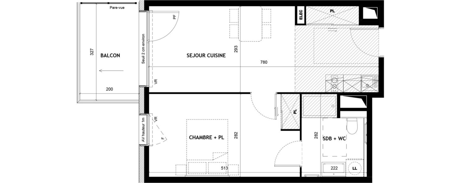 Appartement T2 meubl&eacute; de 42,26 m2 &agrave; Sciez Centre