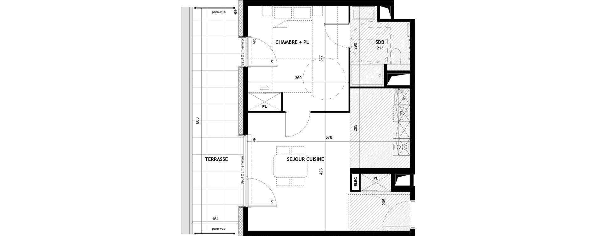 Appartement T2 meubl&eacute; de 43,69 m2 &agrave; Sciez Centre