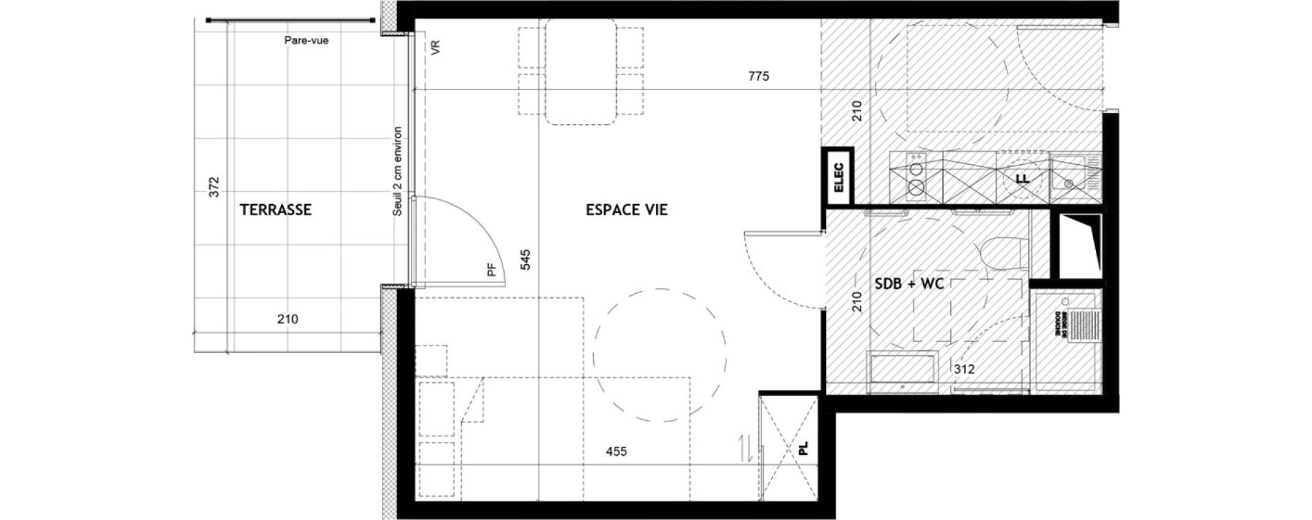 Appartement T1 meubl&eacute; de 37,30 m2 &agrave; Sciez Centre