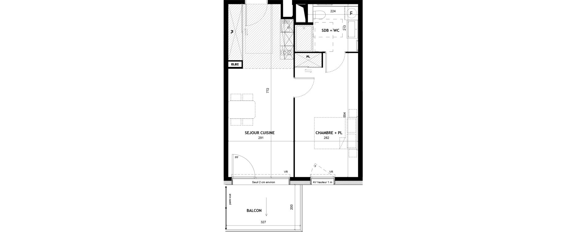 Appartement T2 meubl&eacute; de 42,89 m2 &agrave; Sciez Centre