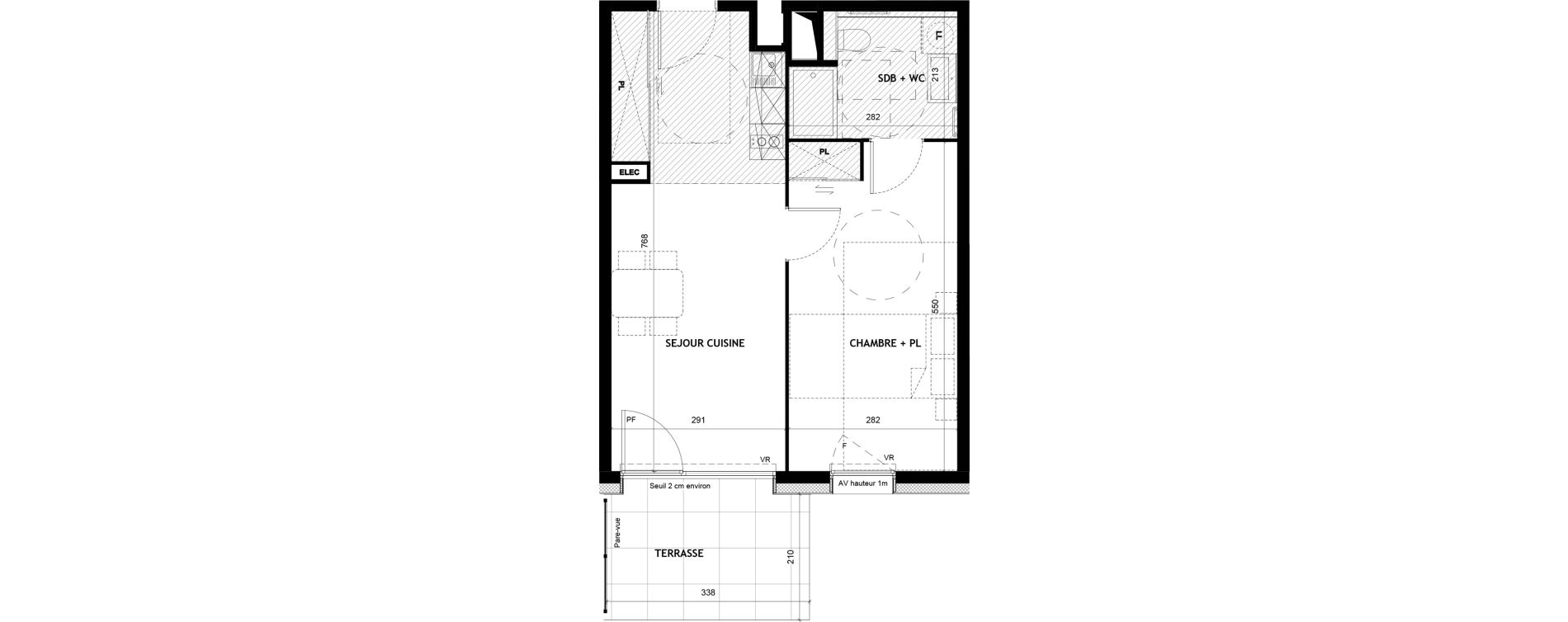 Appartement T2 meubl&eacute; de 42,63 m2 &agrave; Sciez Centre
