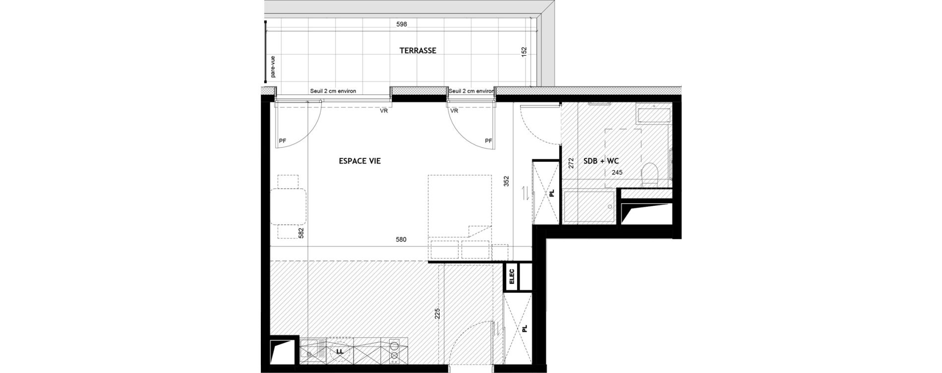 Appartement T1 meubl&eacute; de 40,32 m2 &agrave; Sciez Centre