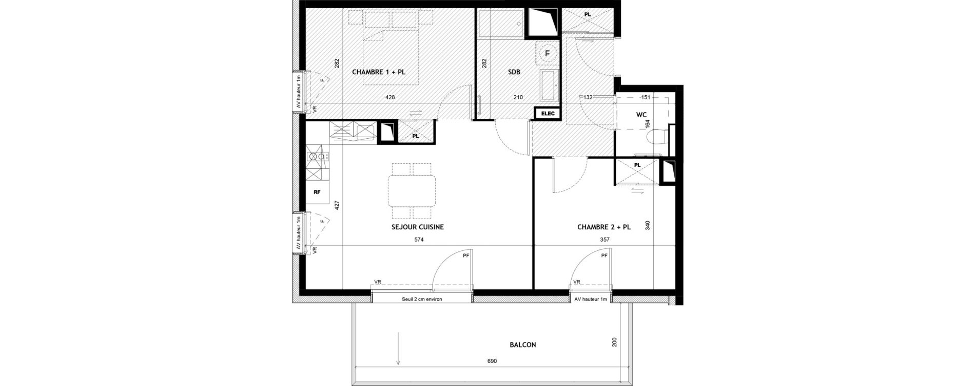 Appartement T3 meubl&eacute; de 60,72 m2 &agrave; Sciez Centre