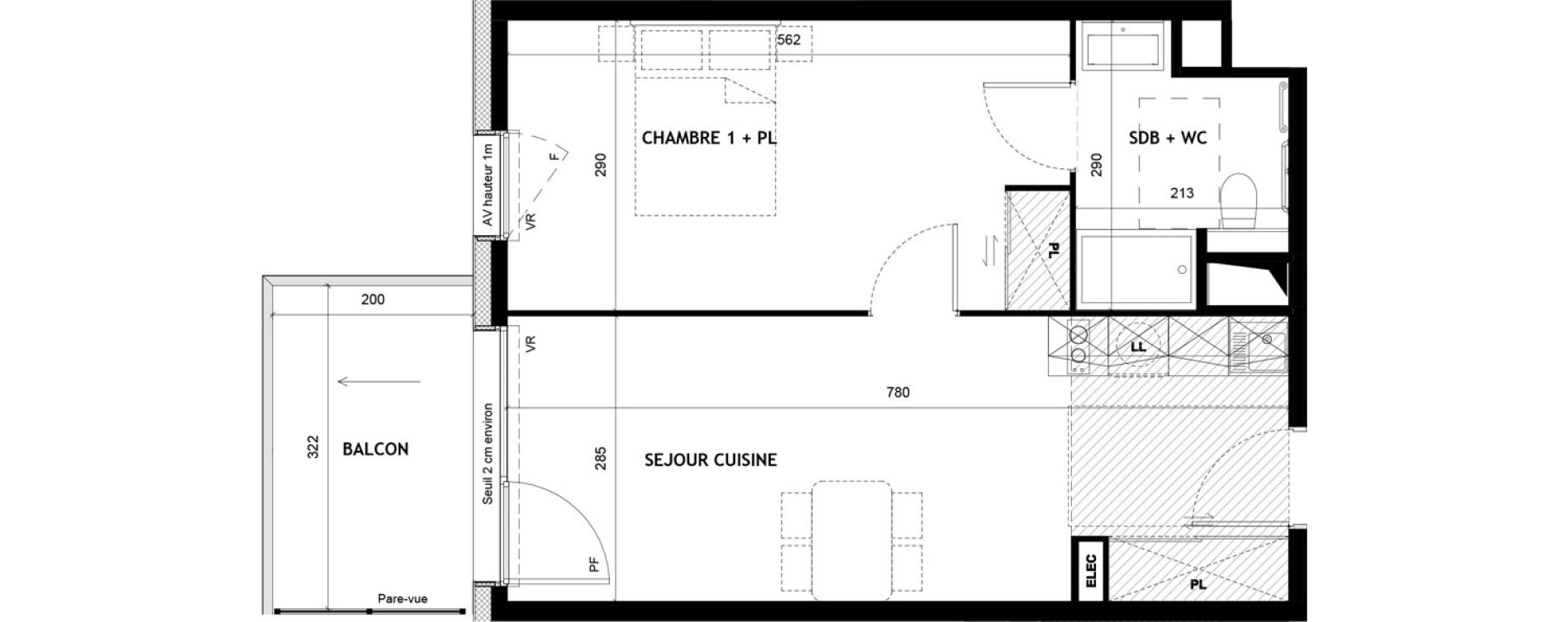 Appartement T2 meubl&eacute; de 43,21 m2 &agrave; Sciez Centre