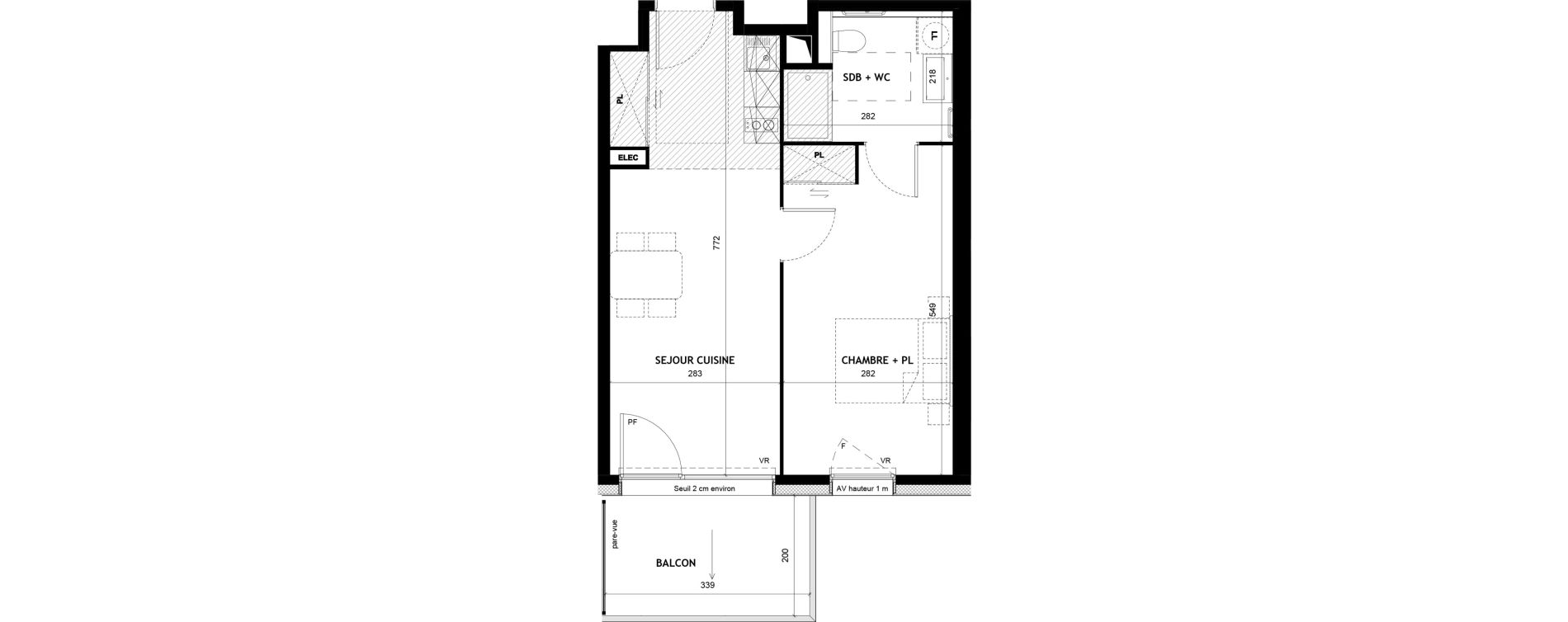 Appartement T2 meubl&eacute; de 41,87 m2 &agrave; Sciez Centre