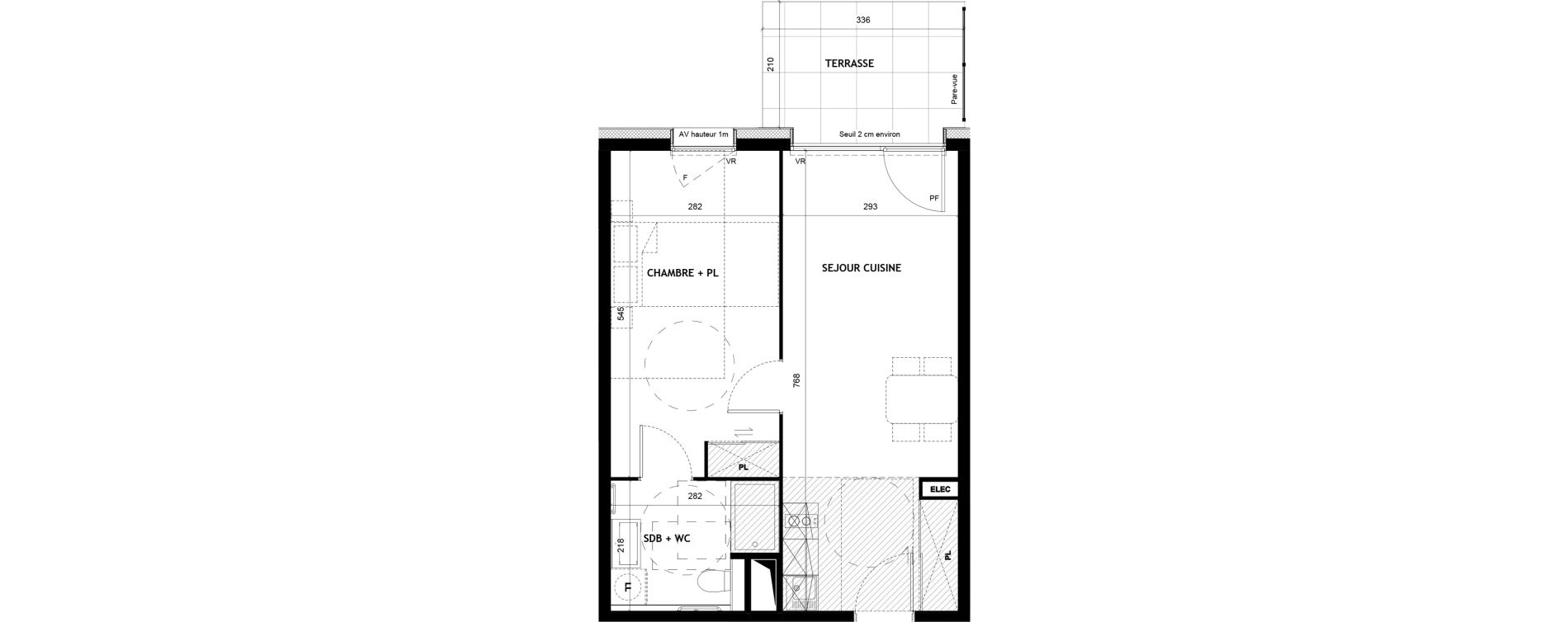 Appartement T2 meubl&eacute; de 43,16 m2 &agrave; Sciez Centre