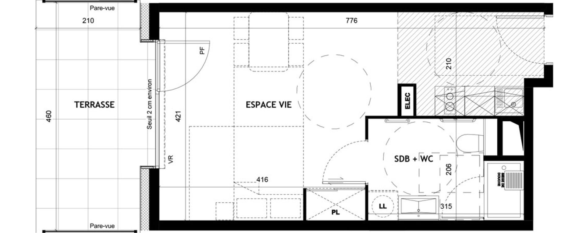 Appartement T1 meubl&eacute; de 30,50 m2 &agrave; Sciez Centre