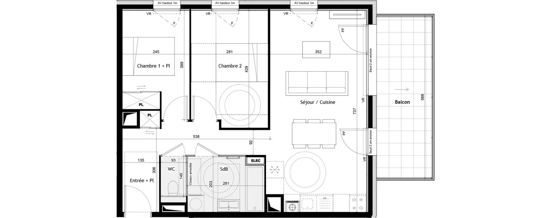 Appartement T3 de 62,73 m2 &agrave; Sciez Centre