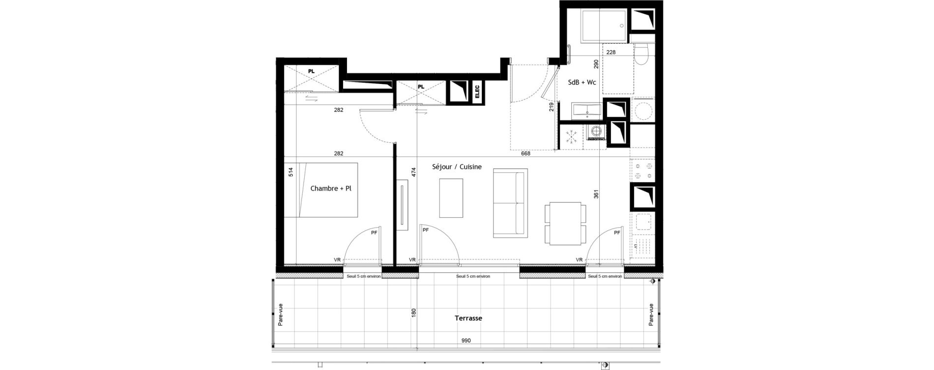 Appartement T2 de 47,28 m2 &agrave; Sciez Centre