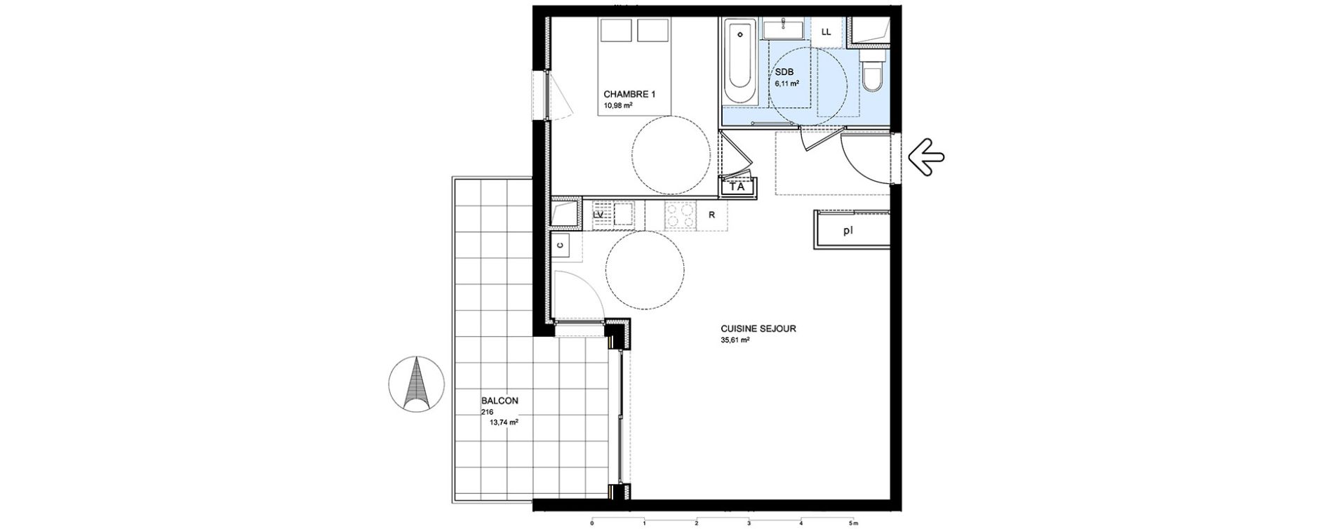 Appartement T2 de 52,70 m2 &agrave; S&eacute;vrier Centre