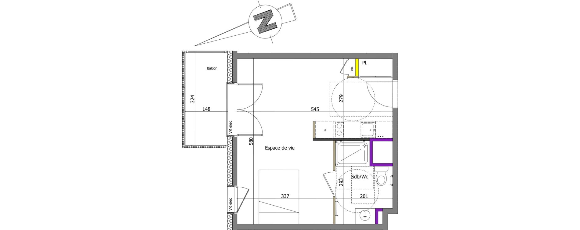Appartement T1 de 29,74 m2 &agrave; Th&ocirc;nes Centre