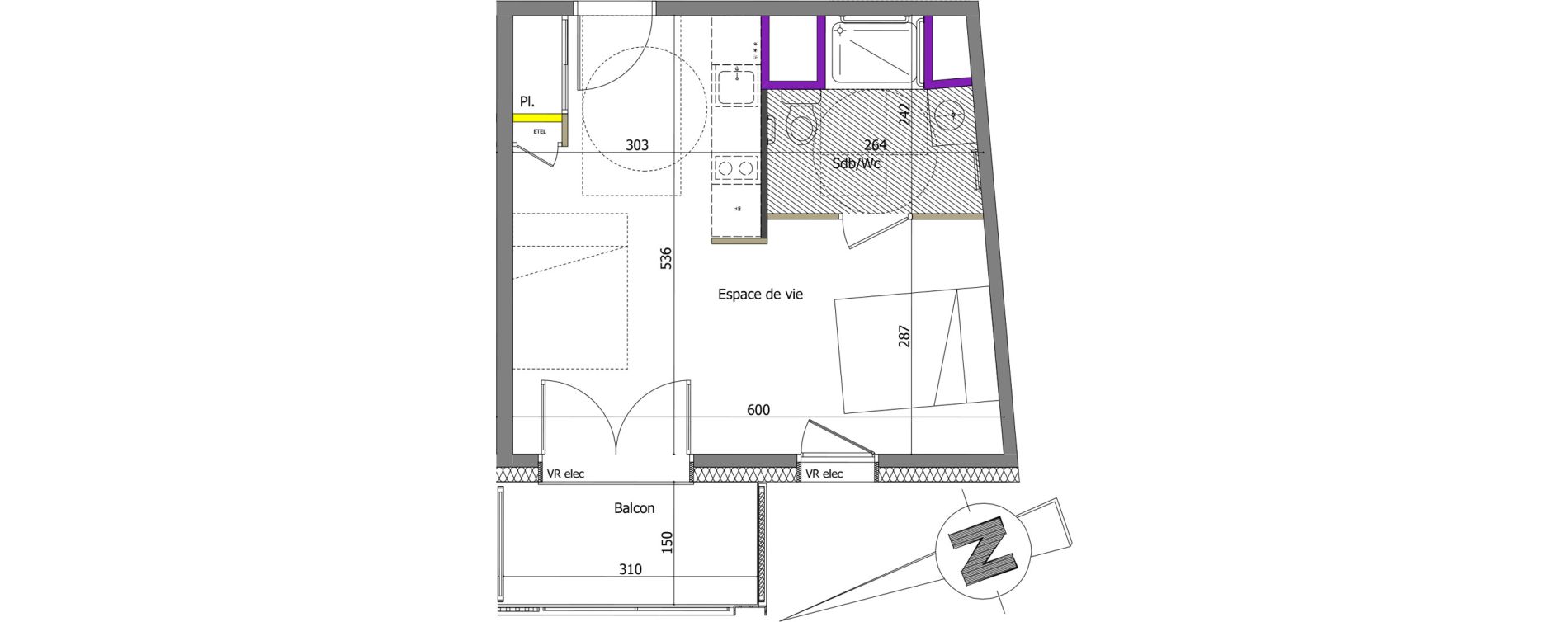 Appartement T1 de 29,01 m2 &agrave; Th&ocirc;nes Centre