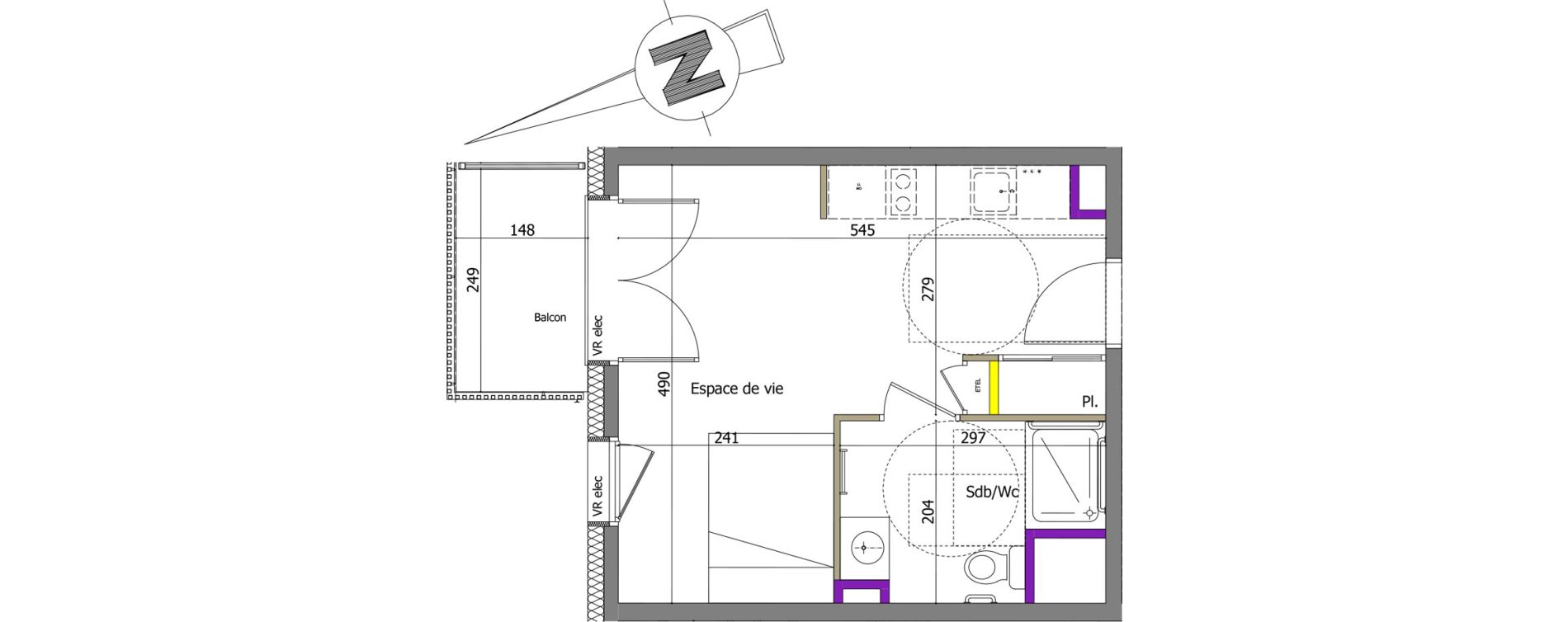 Appartement T1 de 24,83 m2 &agrave; Th&ocirc;nes Centre