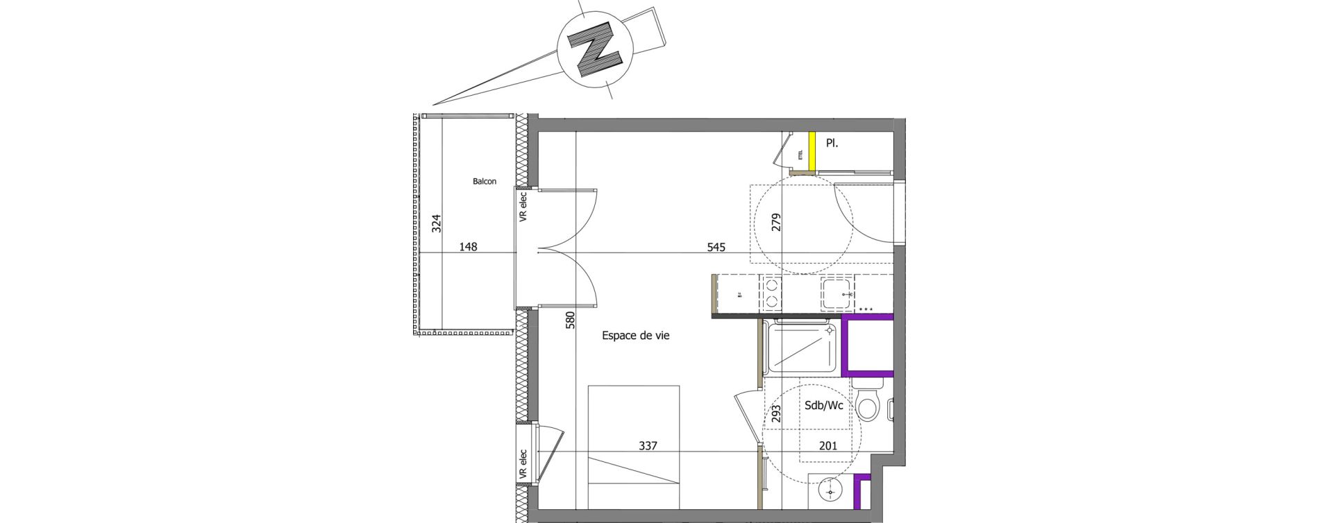 Appartement T1 de 29,74 m2 &agrave; Th&ocirc;nes Centre