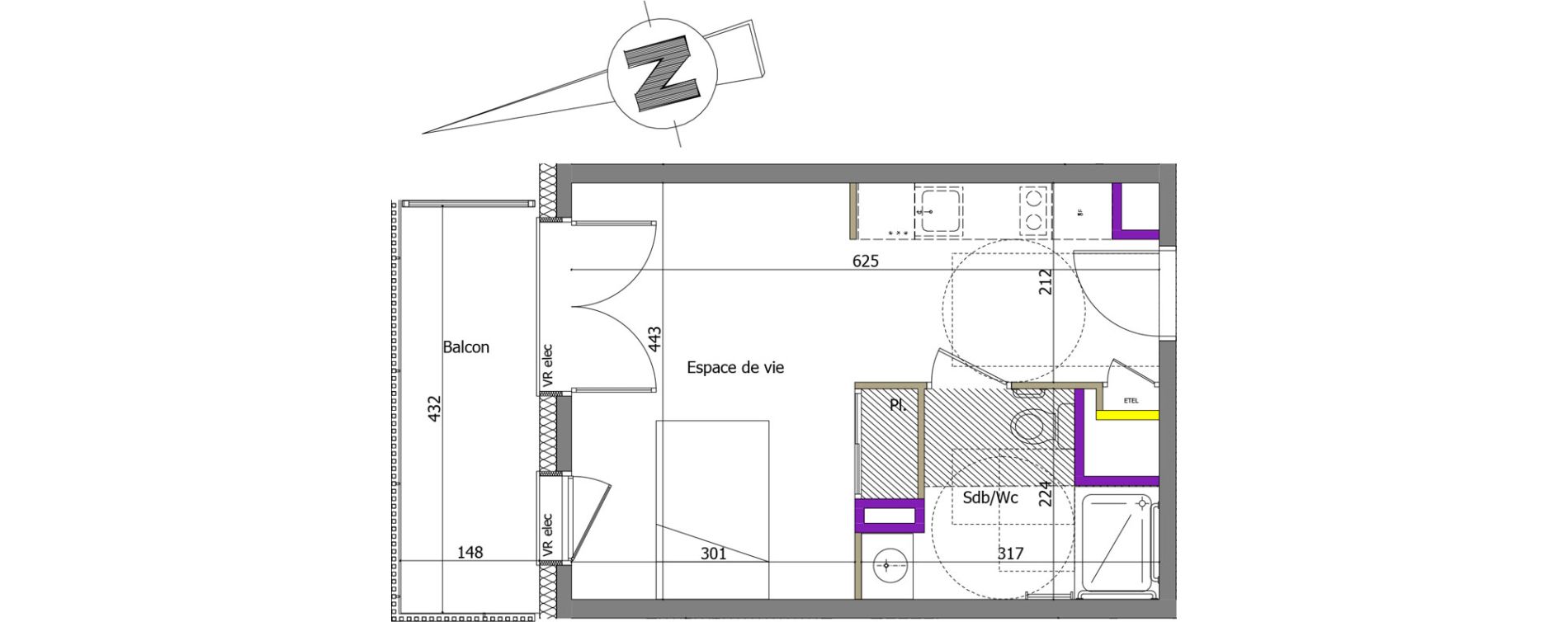 Appartement T1 de 25,71 m2 &agrave; Th&ocirc;nes Centre